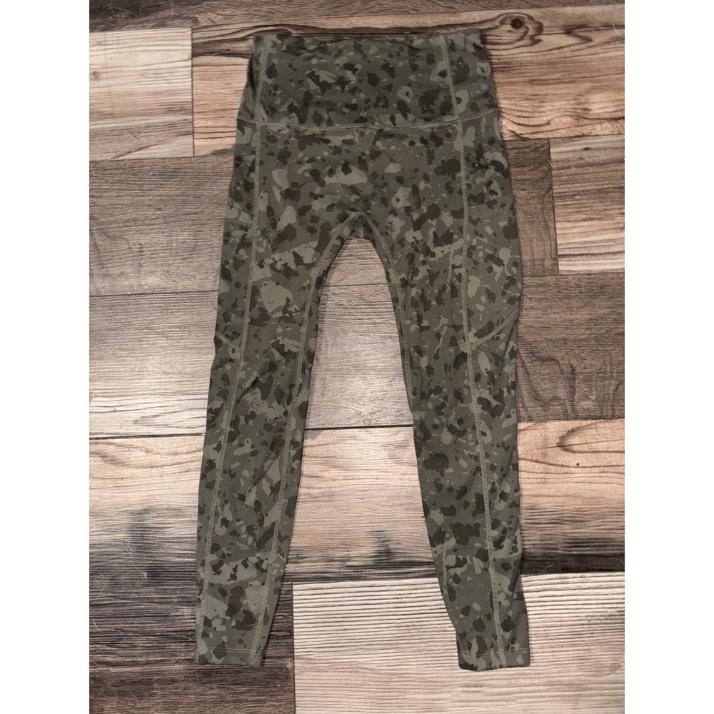 Green Camouflage Athletic Legging Pants Woman Size Small Slim With Side Pockets